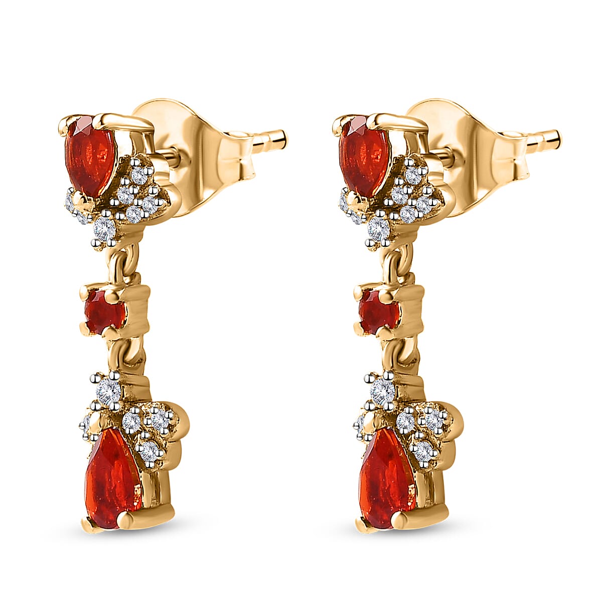 Salamanca Fire Opal & Natural Zircon Firefly Duet Earrings in 18K Vermeil Gold Plated Sterling Silver