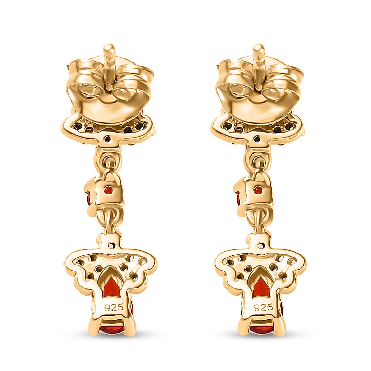 Salamanca Fire Opal & Natural Zircon Firefly Duet Earrings in 18K Vermeil Gold Plated Sterling Silver