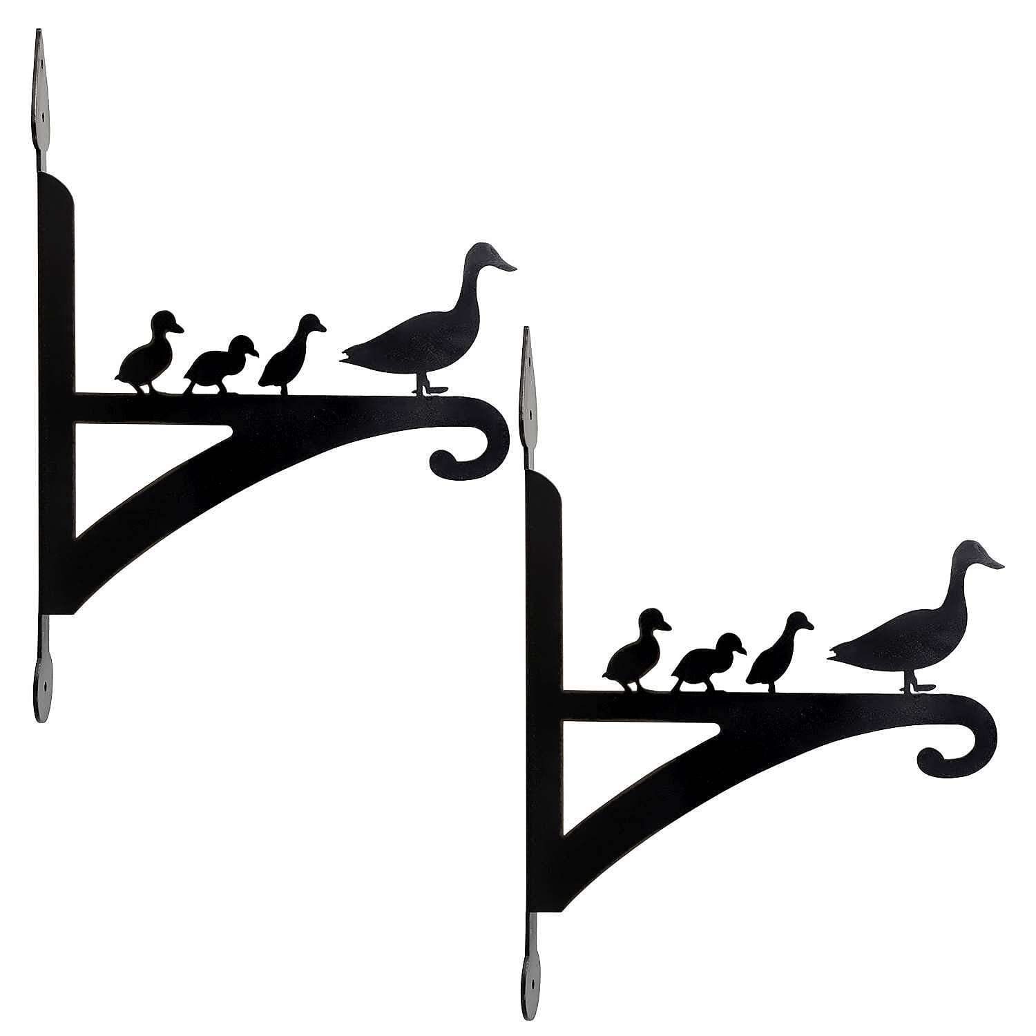  Set of 2 Duck Garden Hanging Basket Bracket - Black