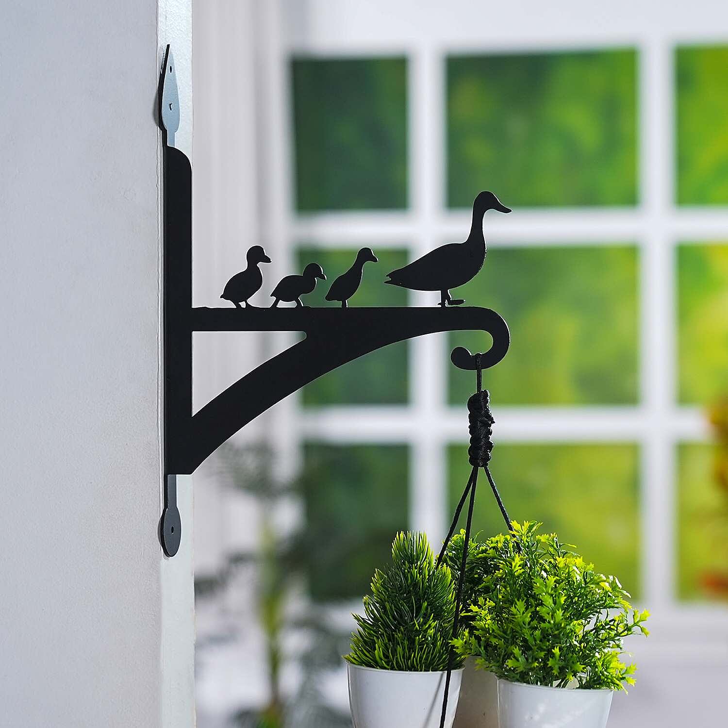  Set of 2 Duck Garden Hanging Basket Bracket - Black