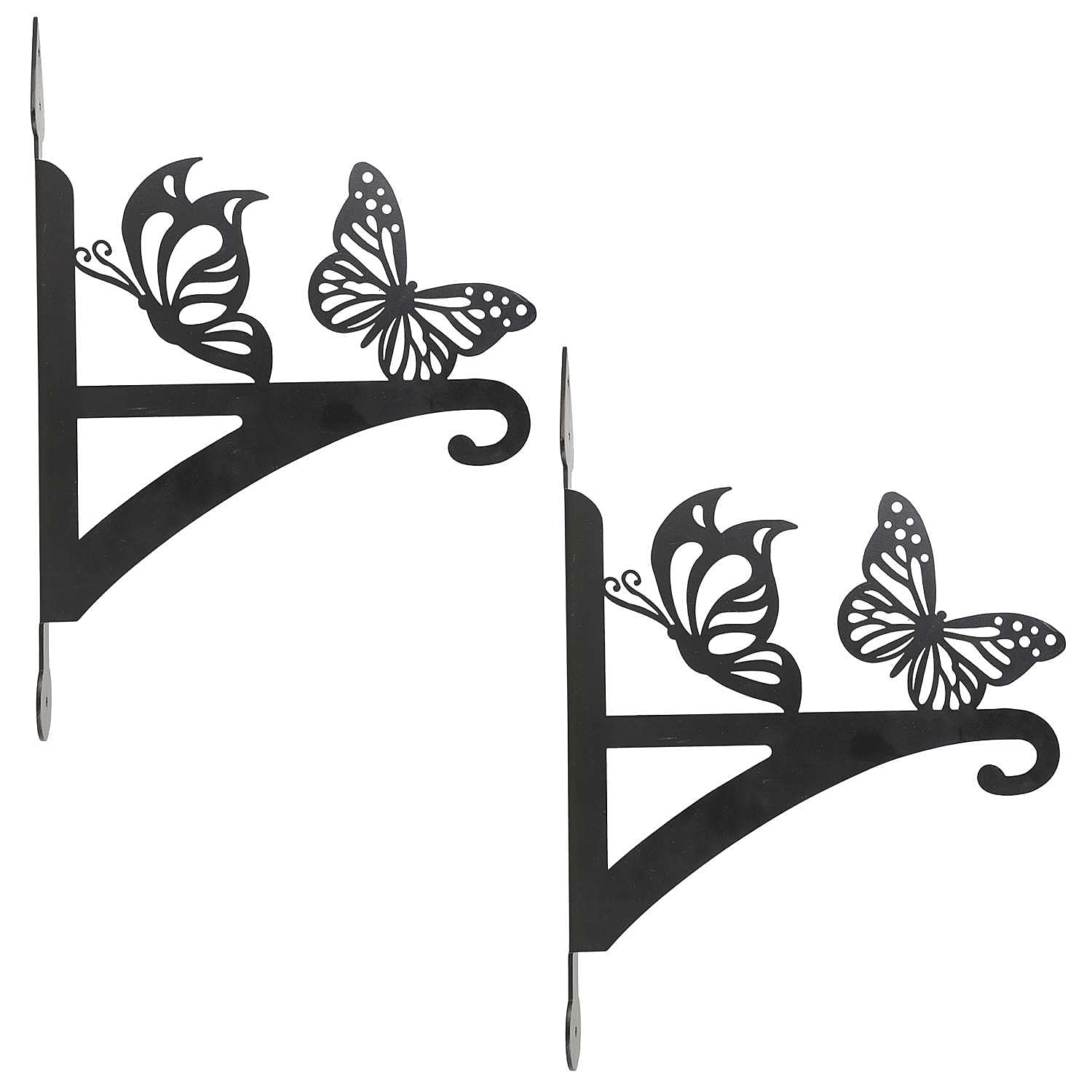 Set of 2 Butterfly Garden Hanging Basket Bracket - Black