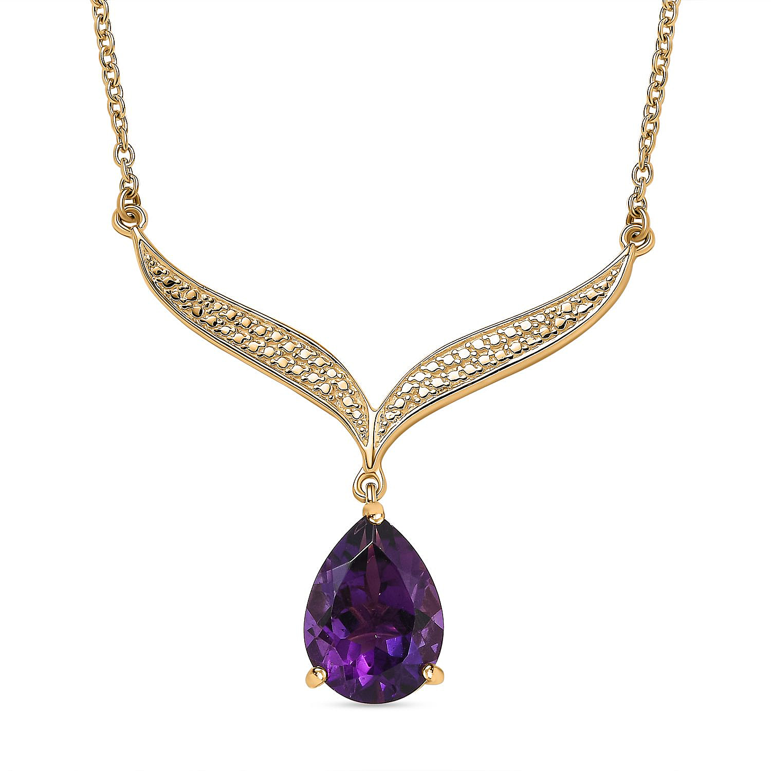 African Amethyst Necklace (Size - 20) in 18K Vermeil Yellow Gold Plated Sterling Silver