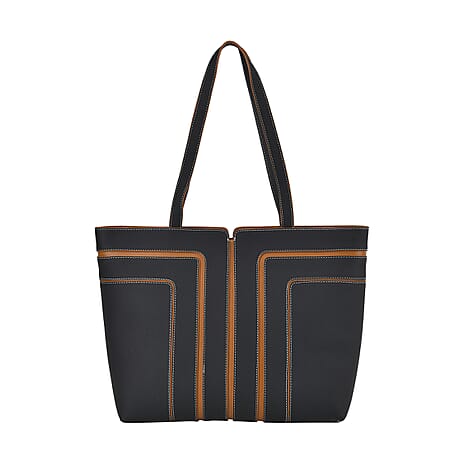 Genuine Leather Tote Bag with Handle Drop - Black & Brown