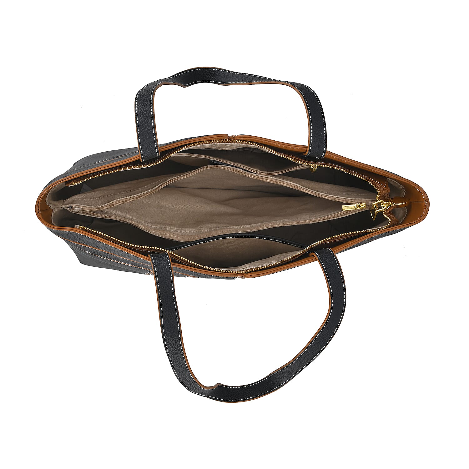 Genuine Leather Tote Bag with Handle Drop - Black & Brown