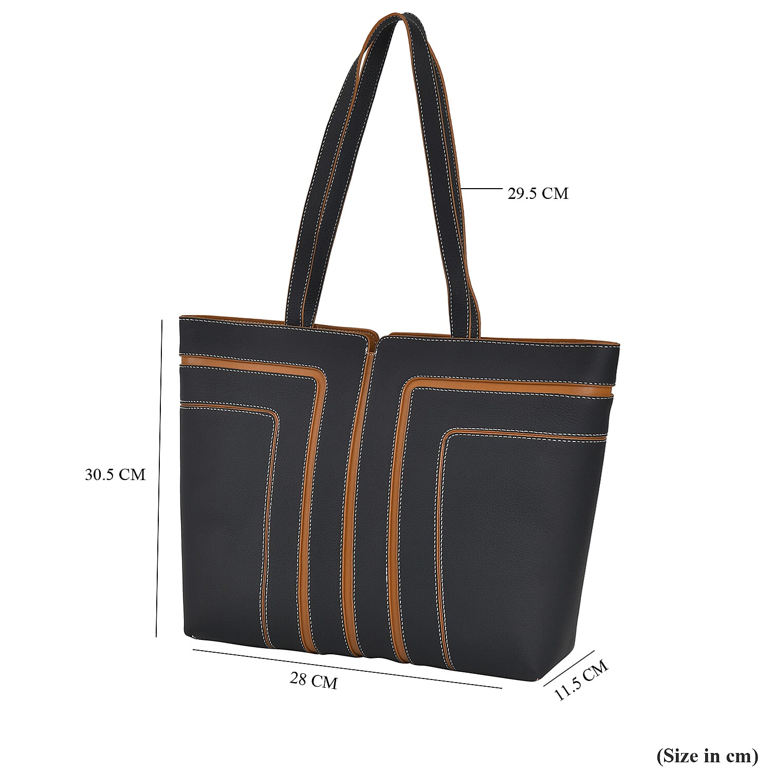 Genuine Leather Tote Bag with Handle Drop - Black & Brown