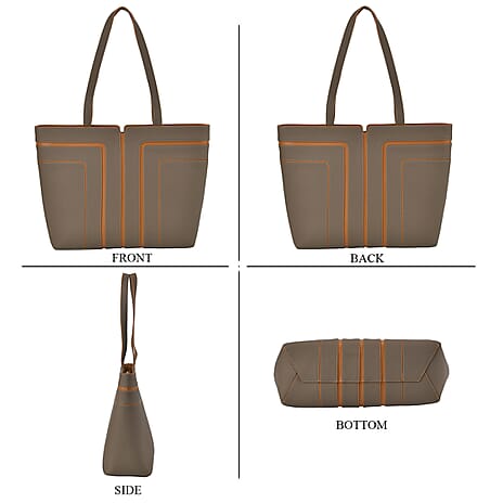 Genuine Leather Tote Bag with Handle Drop -  Grey - Brown