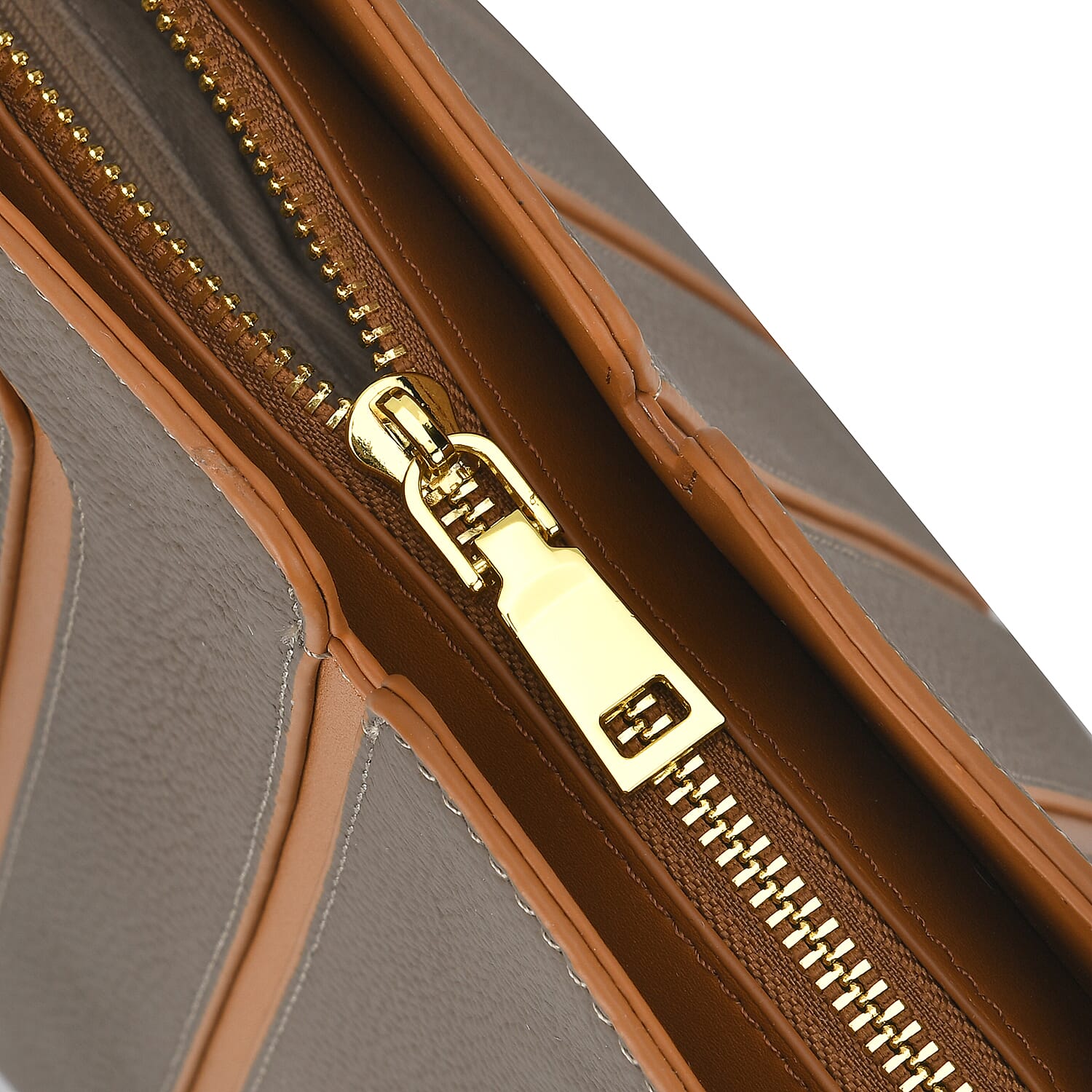 Genuine Leather Tote Bag with Handle Drop - Grey & Brown