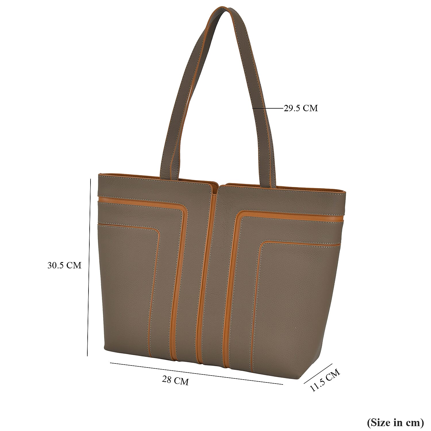 Genuine Leather Tote Bag with Handle Drop - Grey & Brown