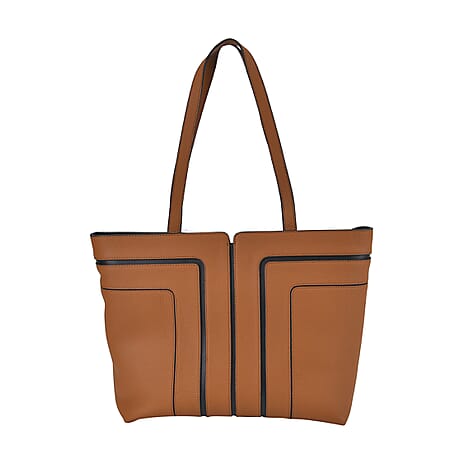 Genuine Leather Tote Bag with Handle Drop - Brown & Black