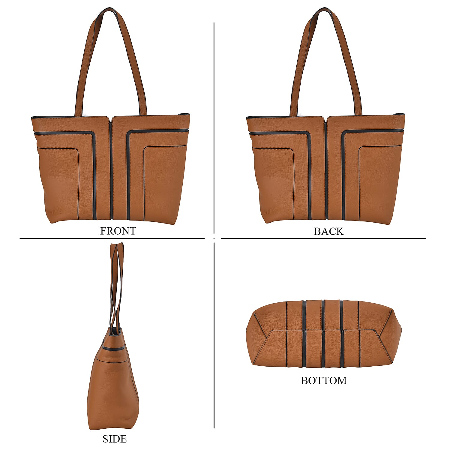 Genuine Leather Tote Bag with Handle Drop - Brown & Black