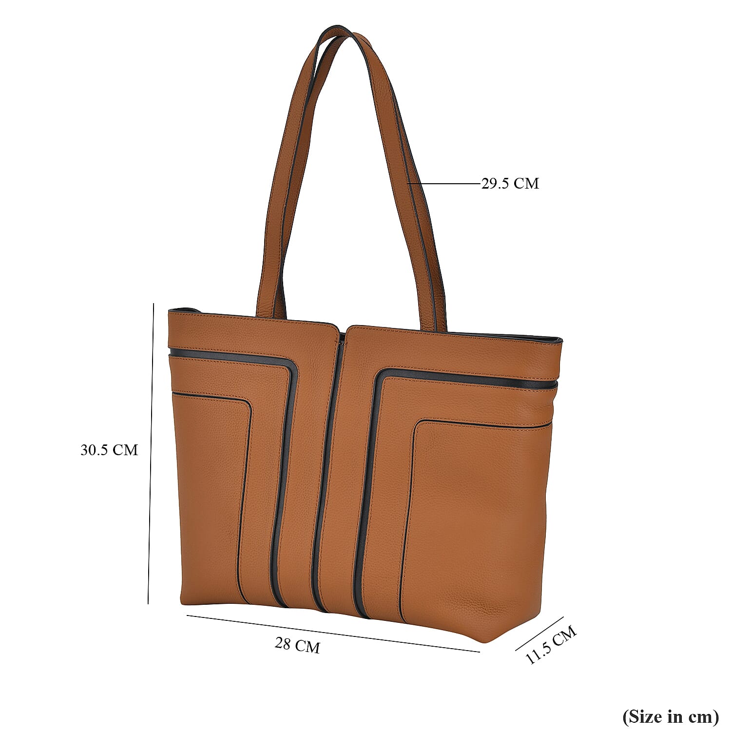 Genuine Leather Tote Bag with Handle Drop - Brown & Black