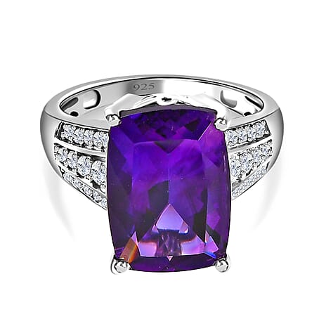 Moroccan Amethyst & Moissanite Ring in Platinum Overlay Sterling Silver 7.20 Ct.