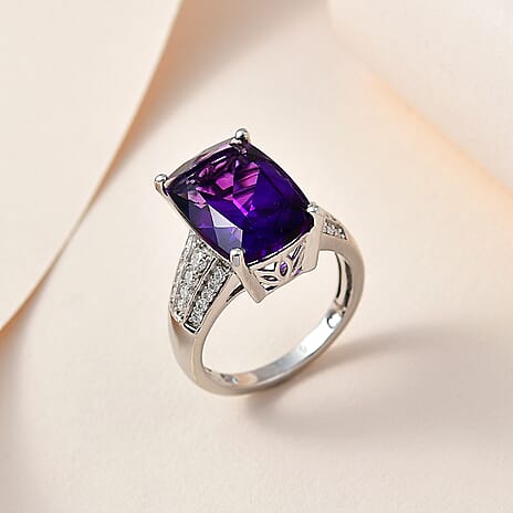 Moroccan Amethyst & Moissanite Ring in Platinum Overlay Sterling Silver 7.20 Ct.