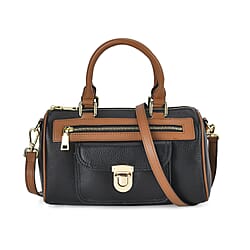 Leather Flat Grain Pattern Crossbody Bag - Brown