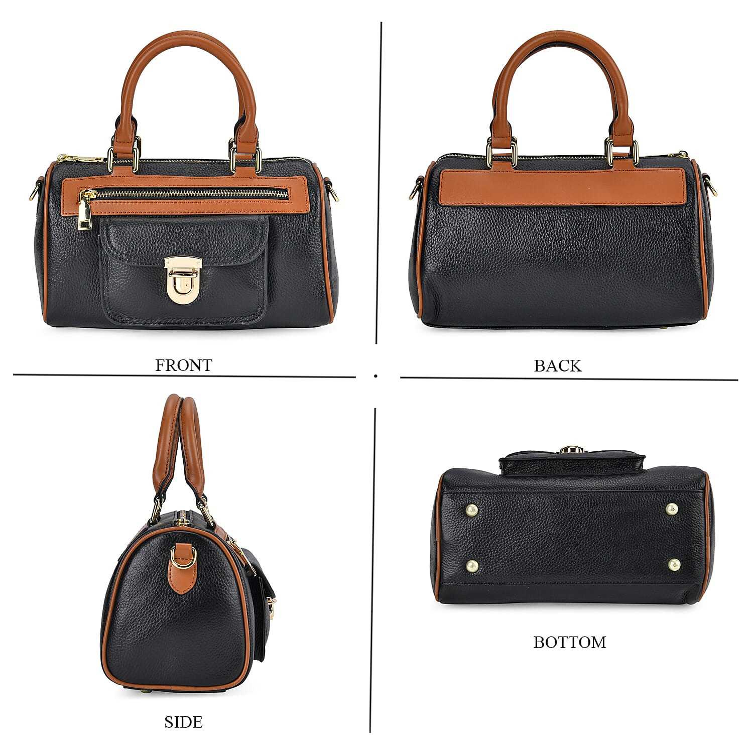 Leather Quilt Pattern Crossbody Bag (Size 25x13x13 cm) - Black