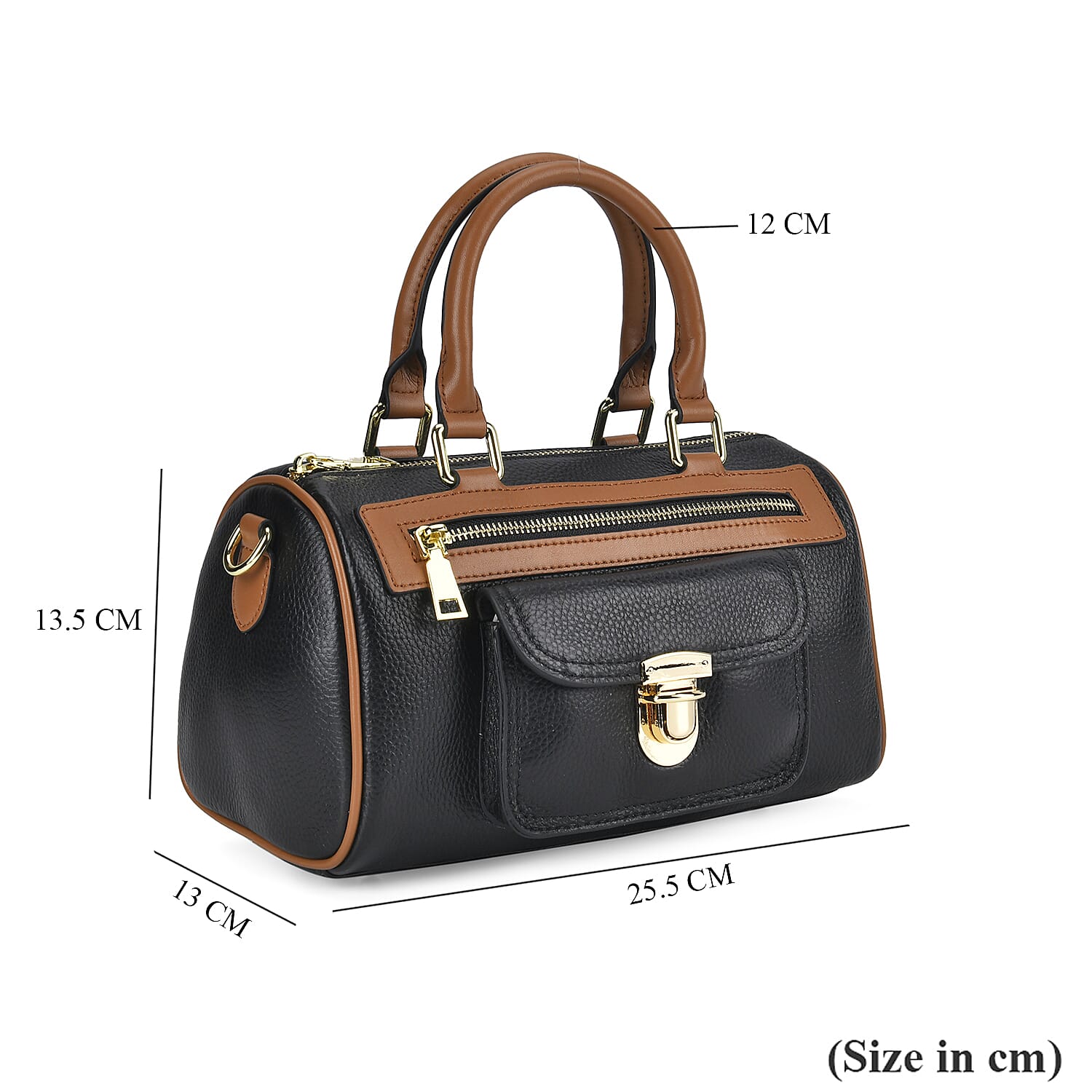 Leather Quilt Pattern Crossbody Bag (Size 25x13x13 cm) - Black