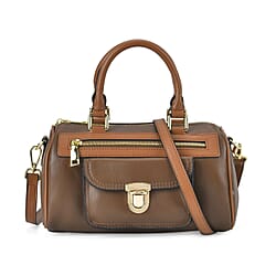 Leather Flat Grain Pattern Crossbody Bag - Brown