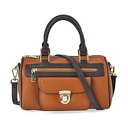 Leather Flat Grain Pattern Crossbody Bag - Brown