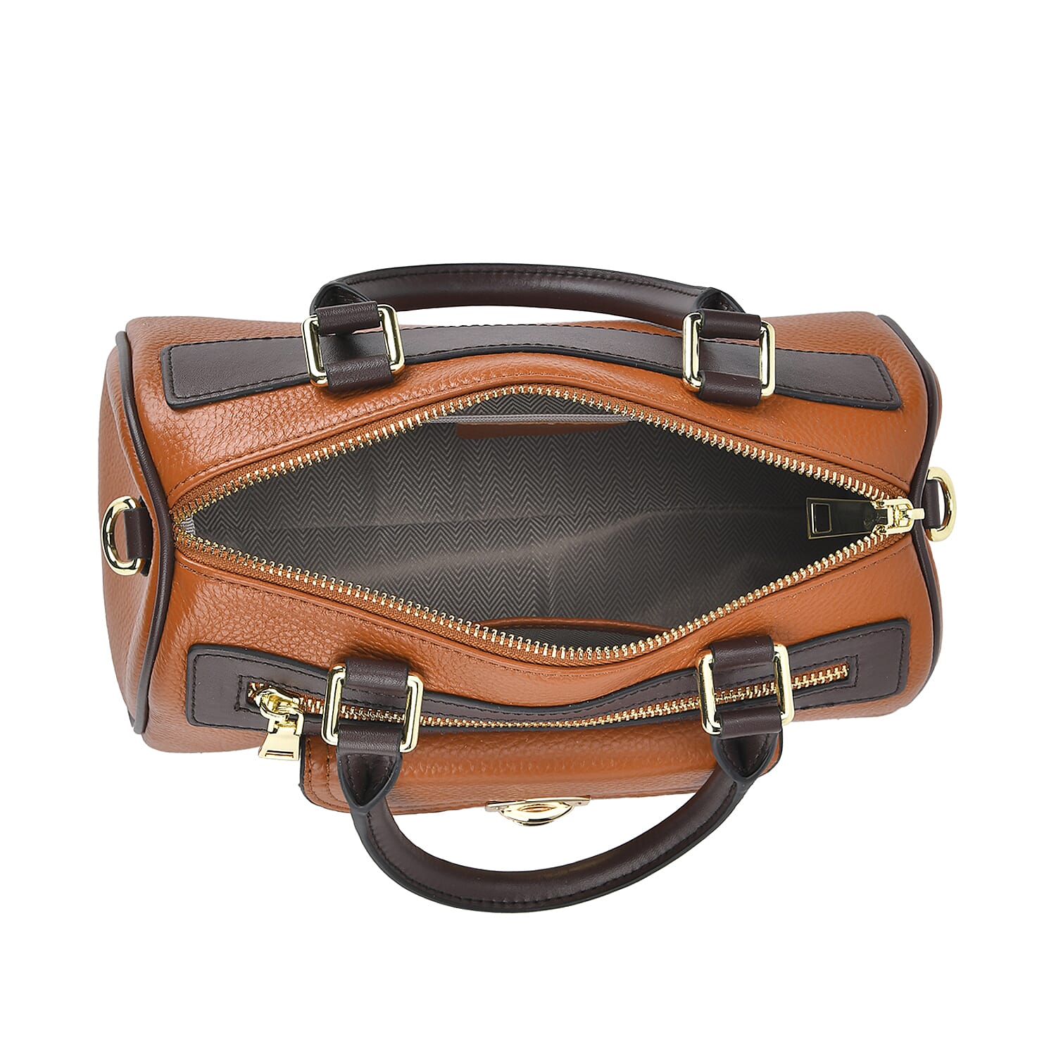 Designer Inspired 100% Genuine Leather Crossbody Duffle Bag - Brown