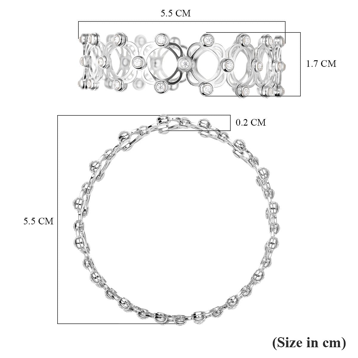 Concertina 2 in 1 Moissanite Adjustable Ring (L to Z) & Bangle (up to 7.5) in Rhodium Overlay Sterling Silver