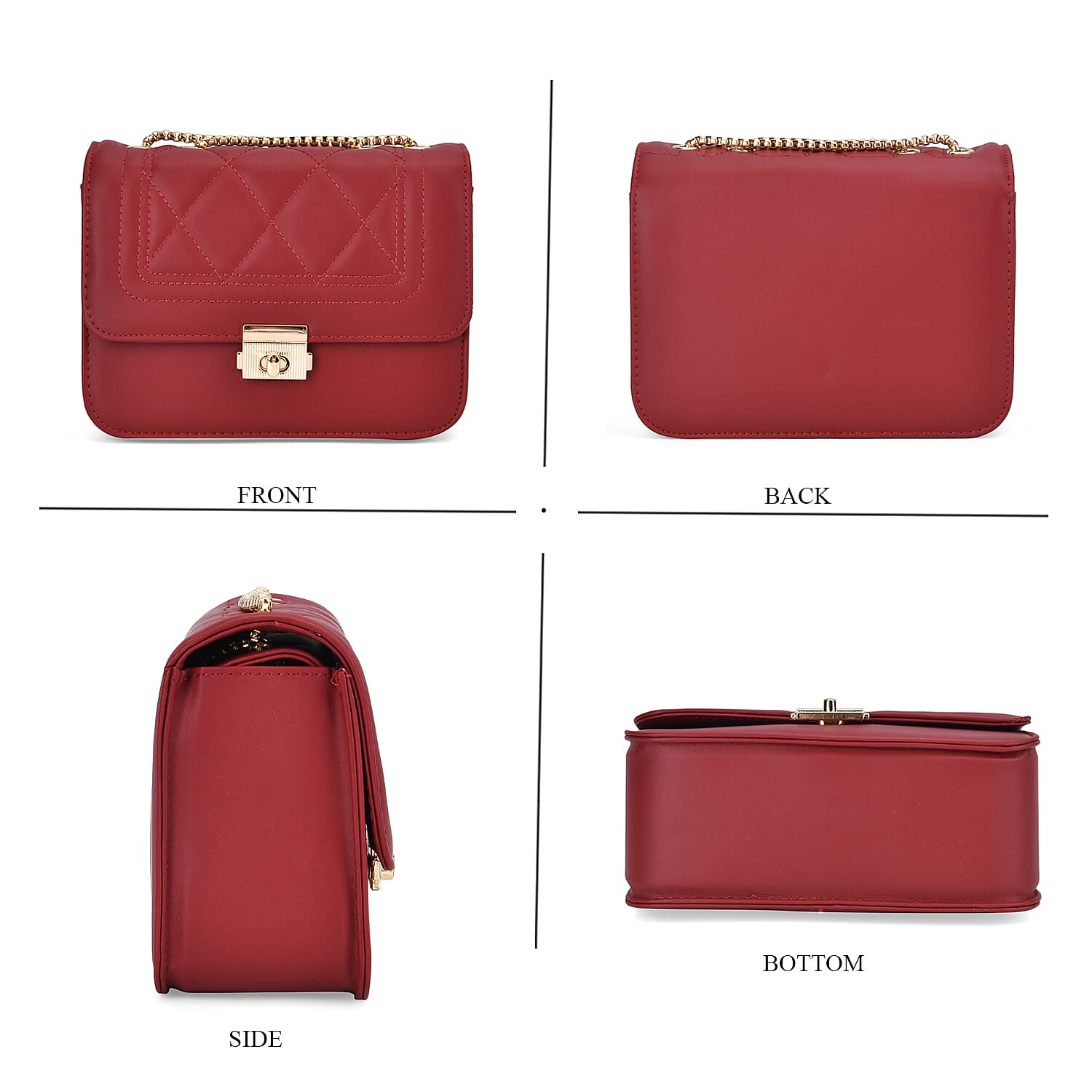 Set of 3 - PU Heart Crossbody Bag - Burgundy