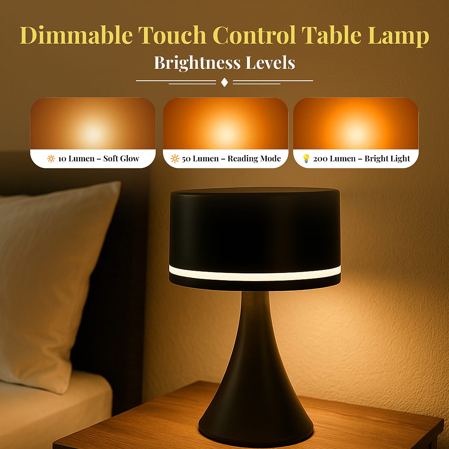 Solar Table Lamp with USB Recharge Function and 1200mah Battery - Black