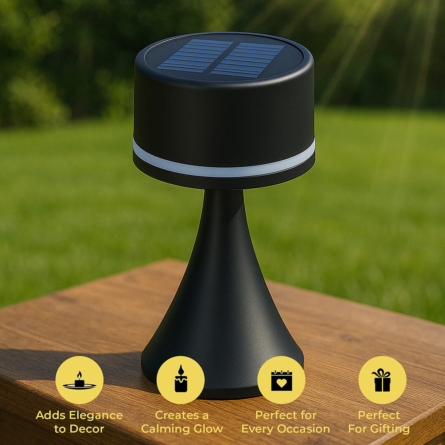 Solar Table Lamp with USB Recharge Function and 1200mah Battery - Black