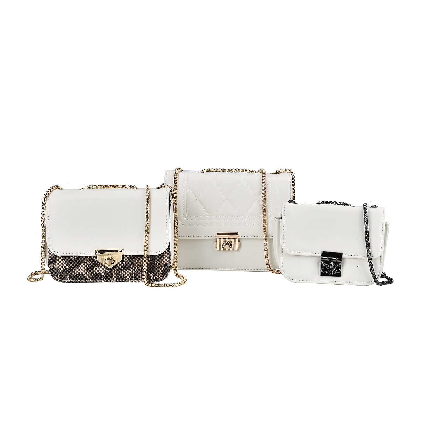 Set of 3 - PU Heart Crossbody Bag - White