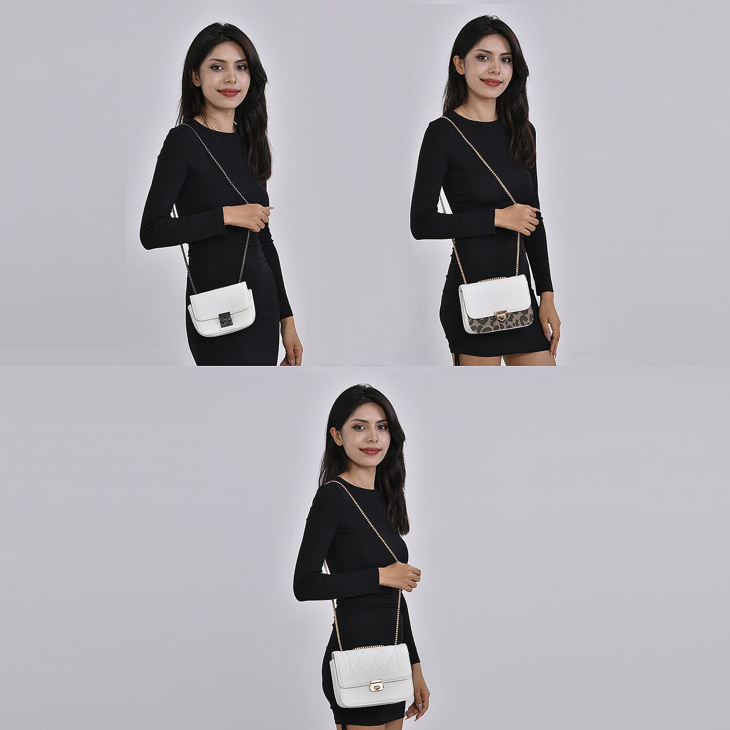 Set of 3 - PU Heart Crossbody Bag - White