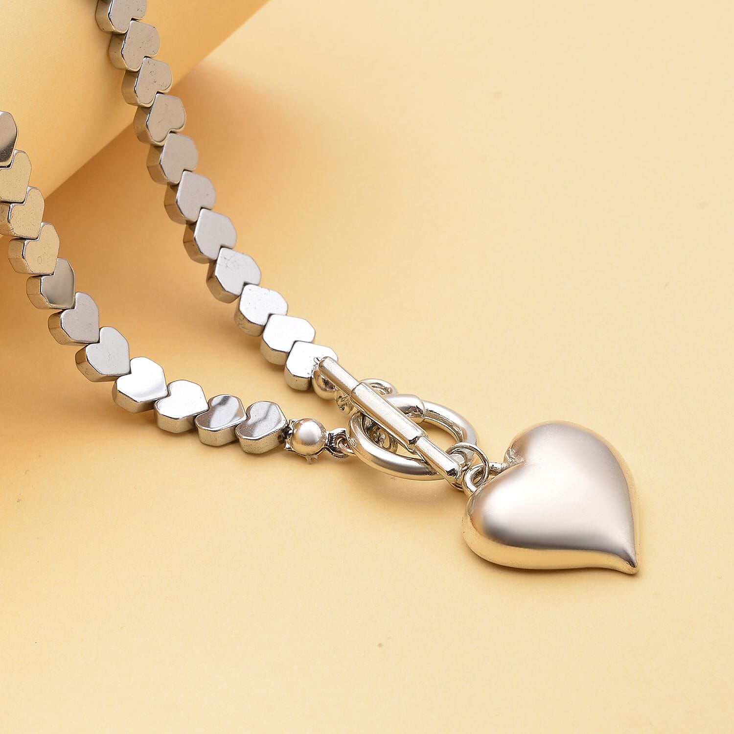 Closeout Deal - Hematite Heart Necklace (Size 20) With T-Bar Clasp