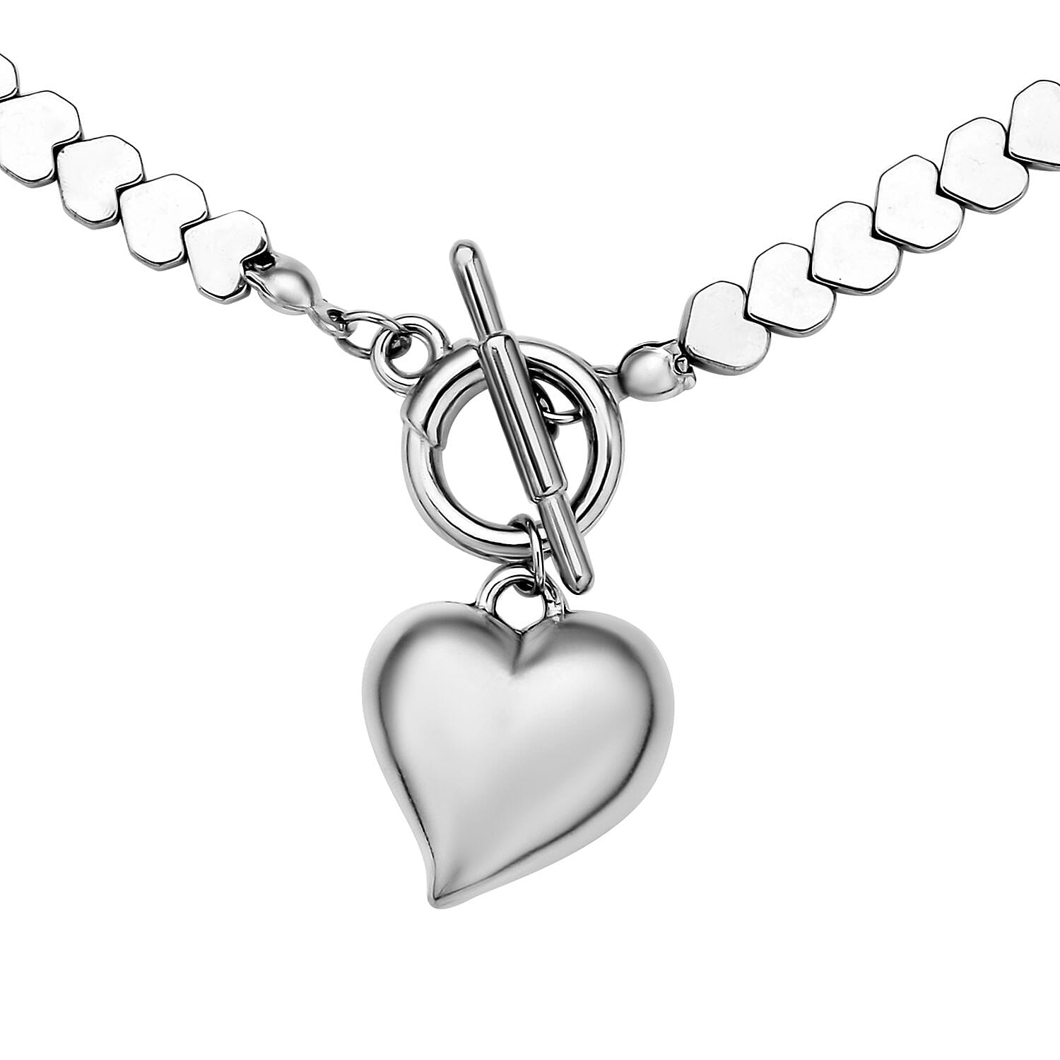 Closeout Deal - Hematite Heart Necklace (Size 20) With T-Bar Clasp