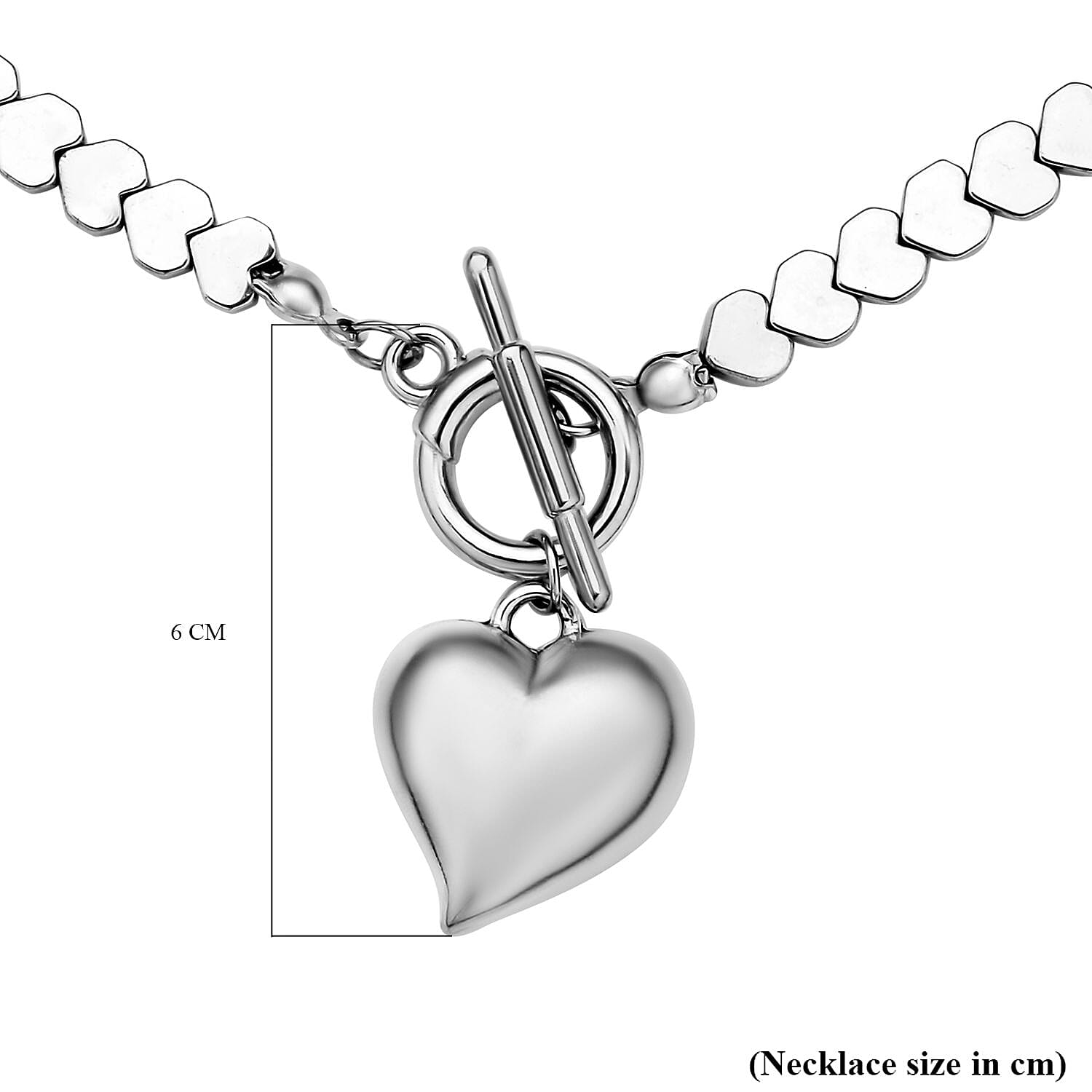 Closeout Deal - Hematite Heart Necklace (Size 20) With T-Bar Clasp