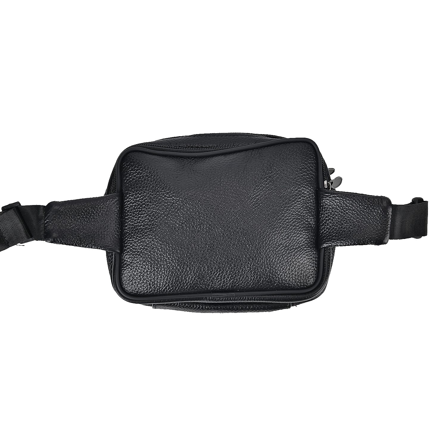 Genuine Leather Weave Waist Bag - Black