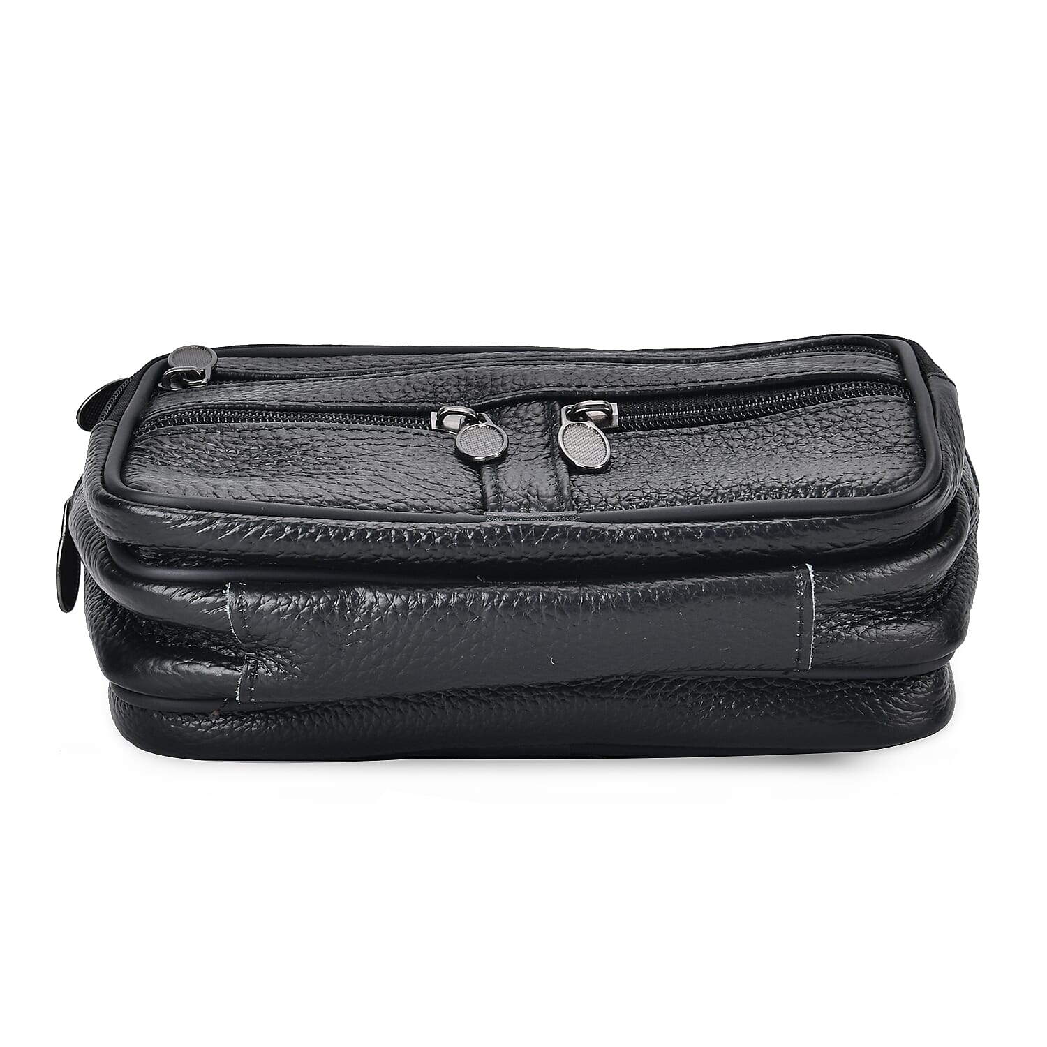 Genuine Leather Weave Waist Bag - Black