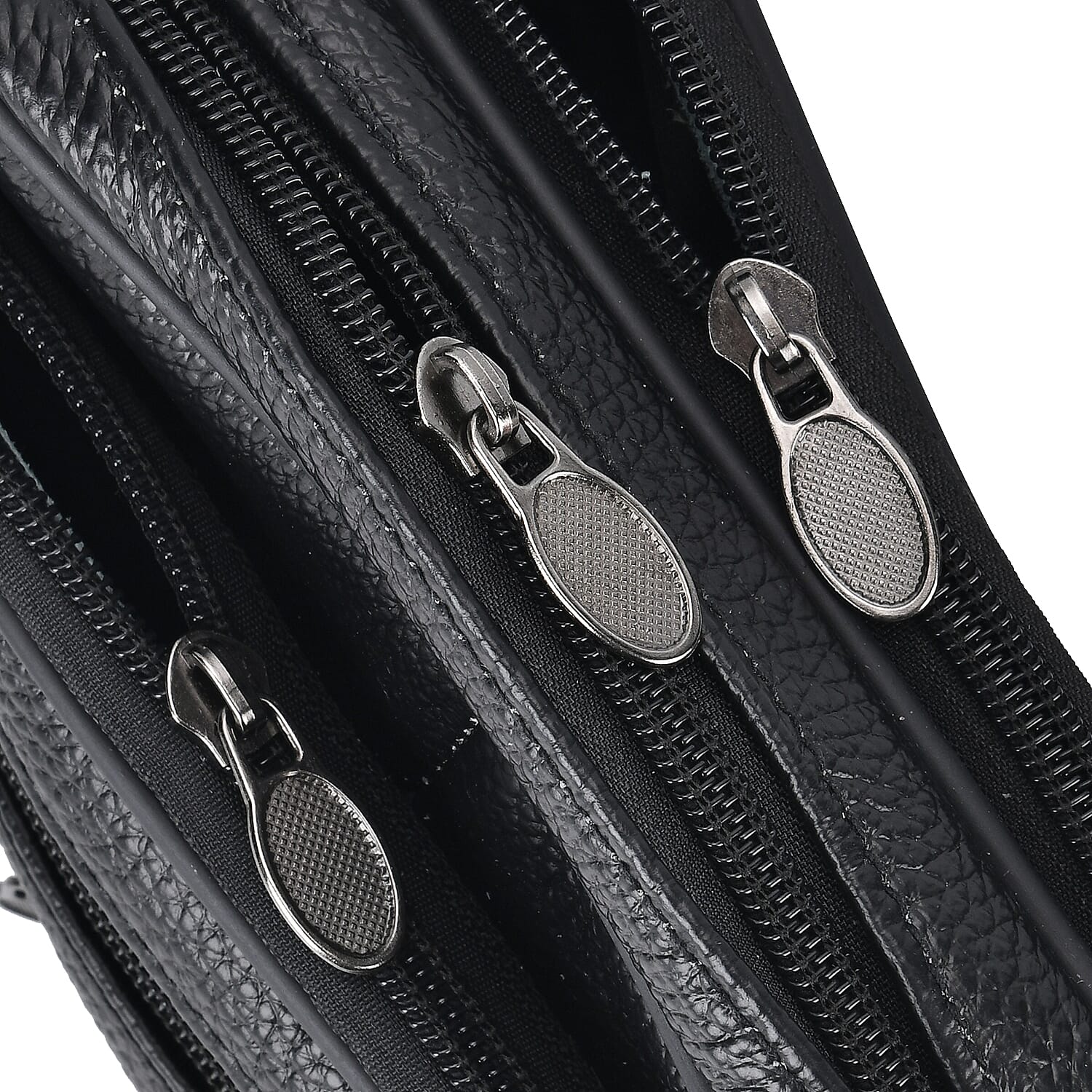 Genuine Leather Weave Waist Bag - Black