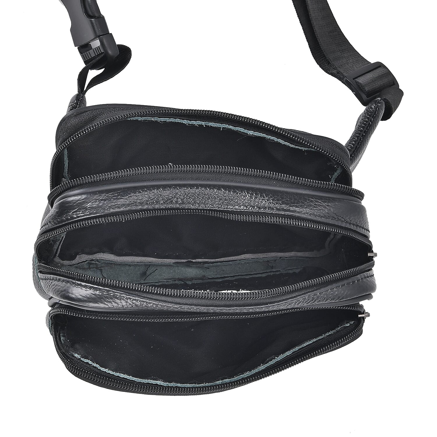 Genuine Leather Weave Waist Bag - Black