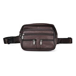 Genuine Leather Weave Waist Bag - Brown