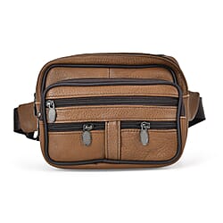 Genuine Leather Weave Waist Bag - Brown