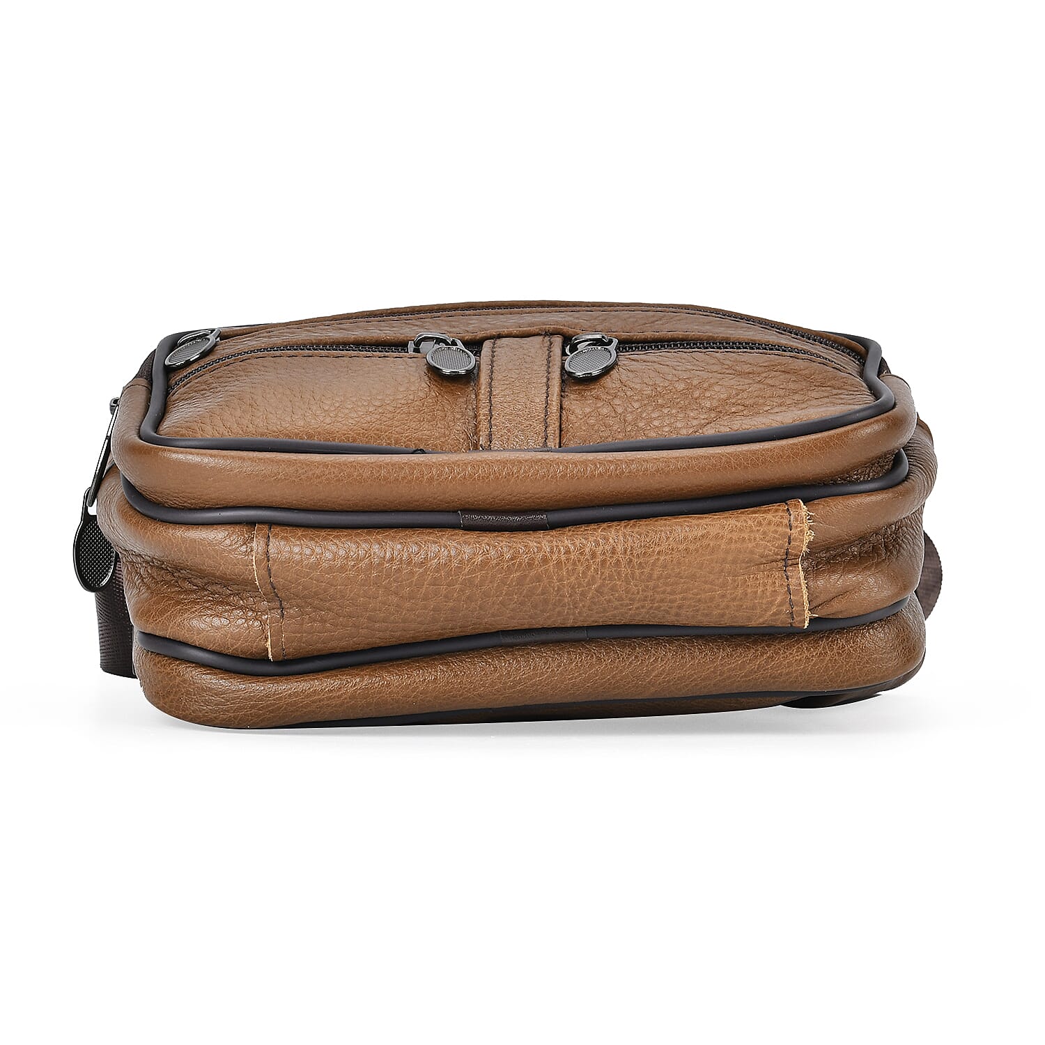 Genuine Leather Weave Waist Bag - Brown