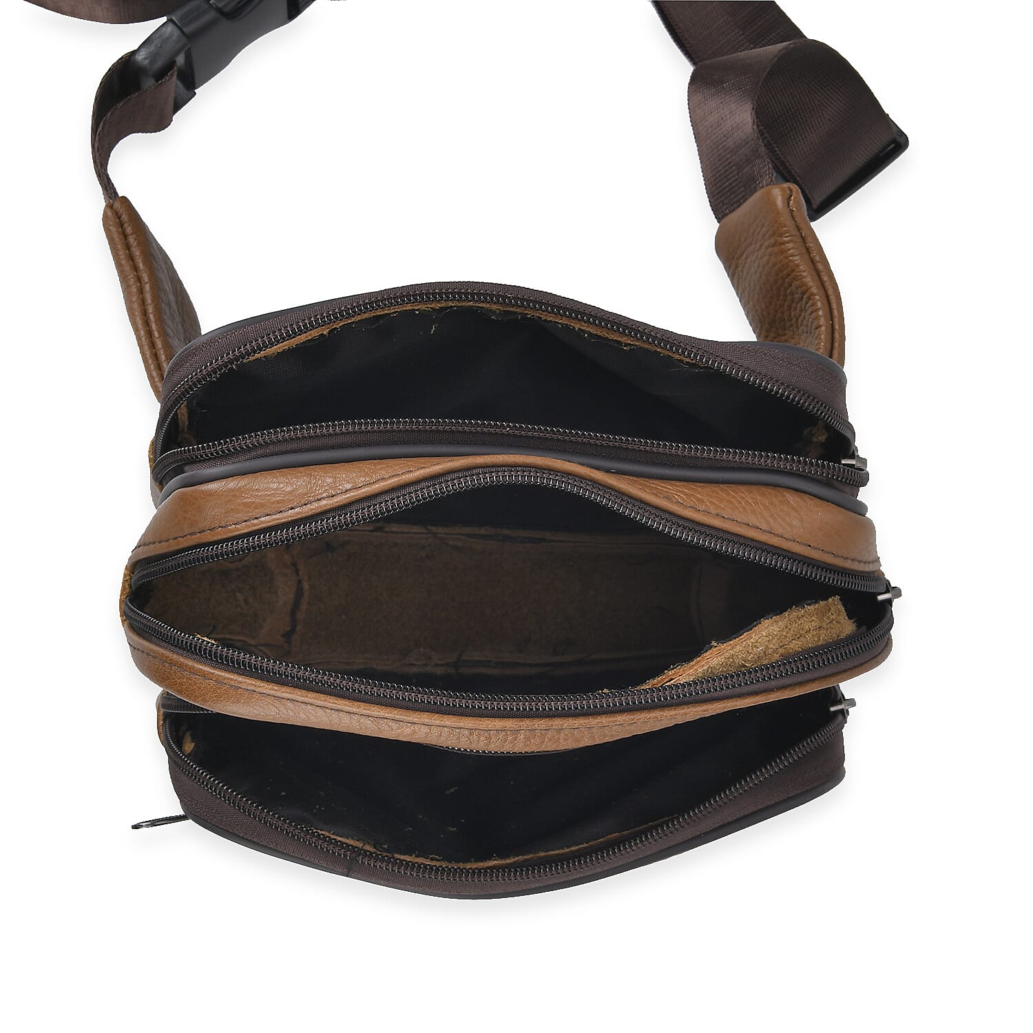 Genuine Leather Weave Waist Bag - Brown