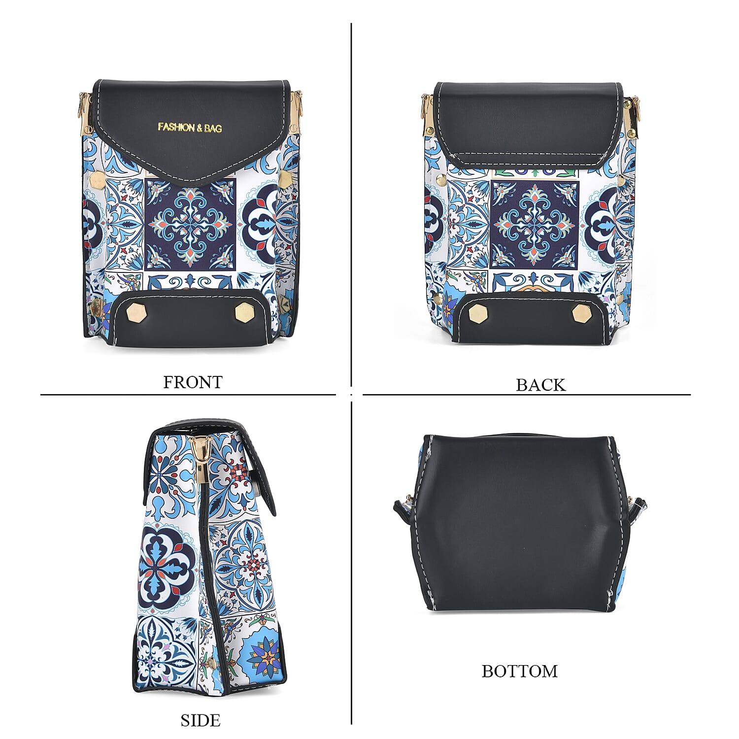  PU Floral Crossbody Bag - White & Blue