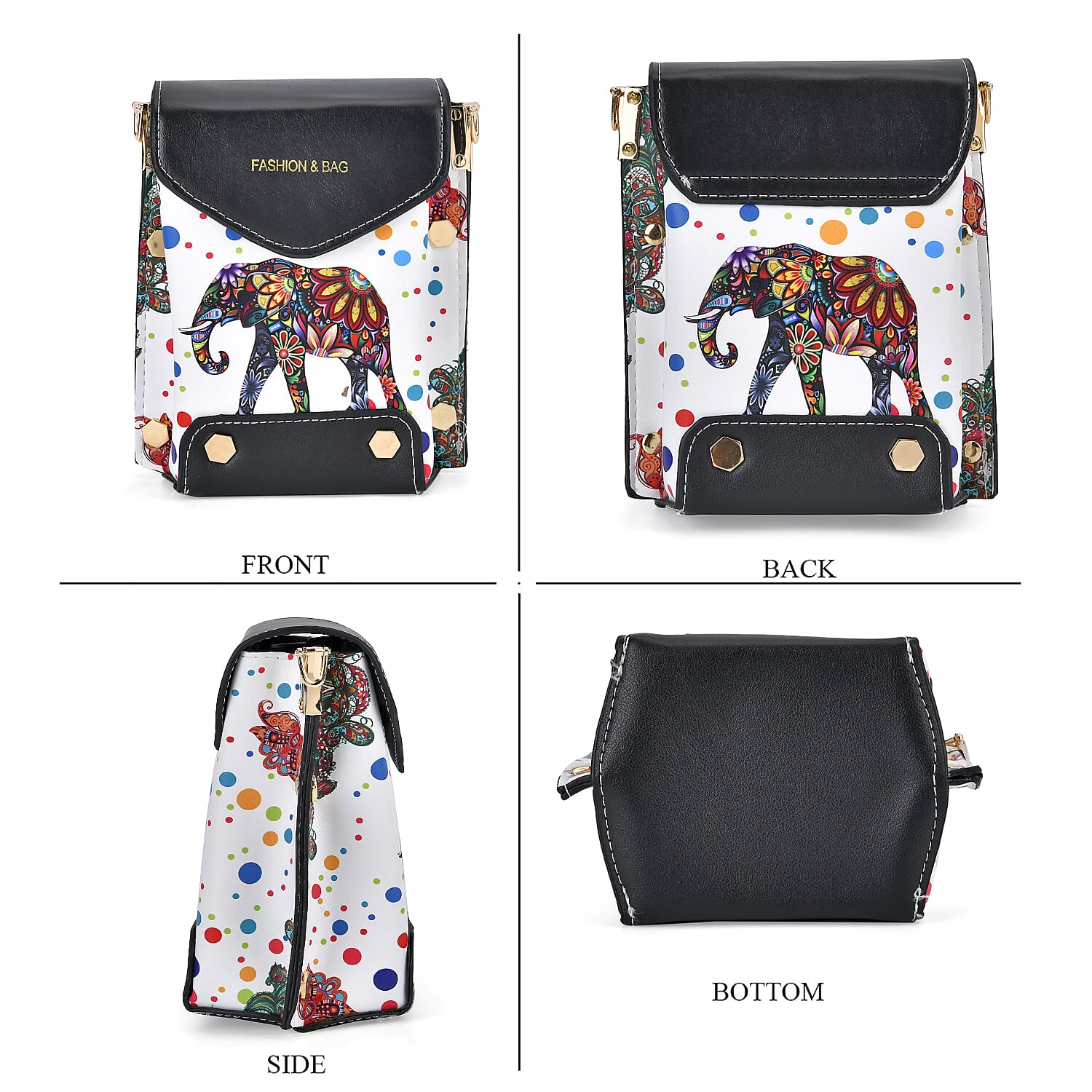 Elephant Pattern Embroidered Crossbody Bag - White