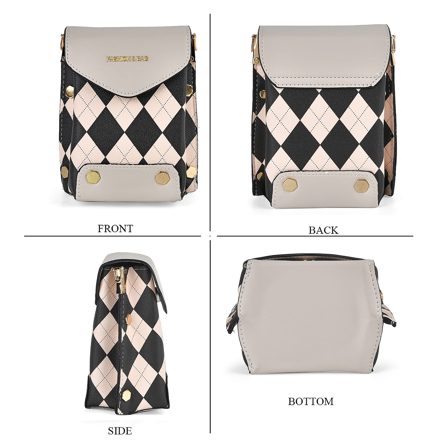 Rhomboid Pattern Embroidered Crossbody Bag - Beige & Black