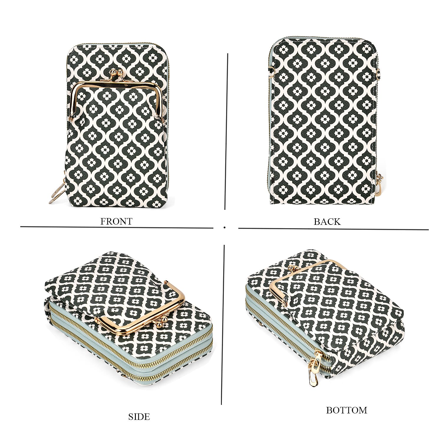 Leatherette Floral Pattern Crossbody Cellphone Bag with Long Strap - Green