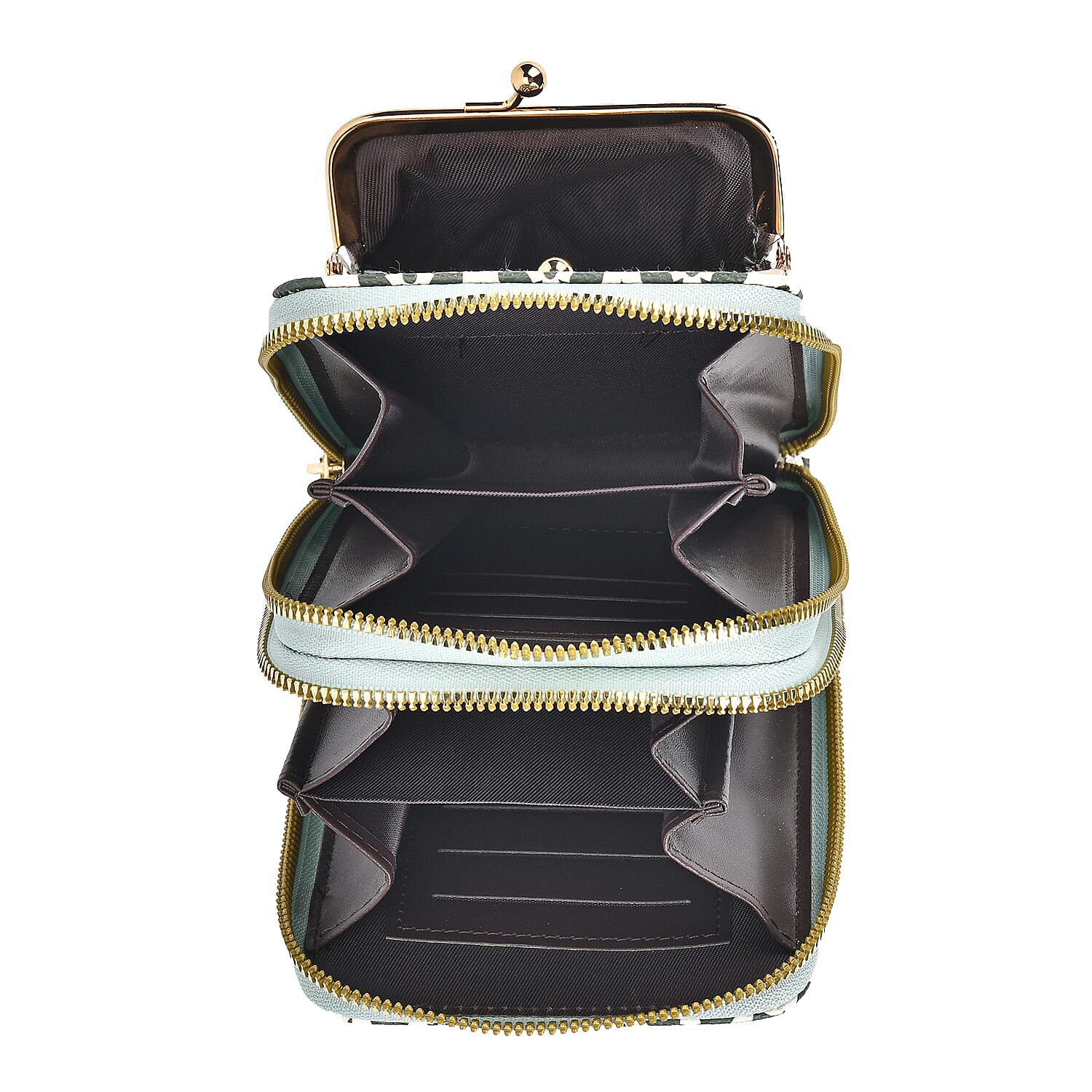 Leatherette Floral Pattern Crossbody Cellphone Bag with Long Strap - Green