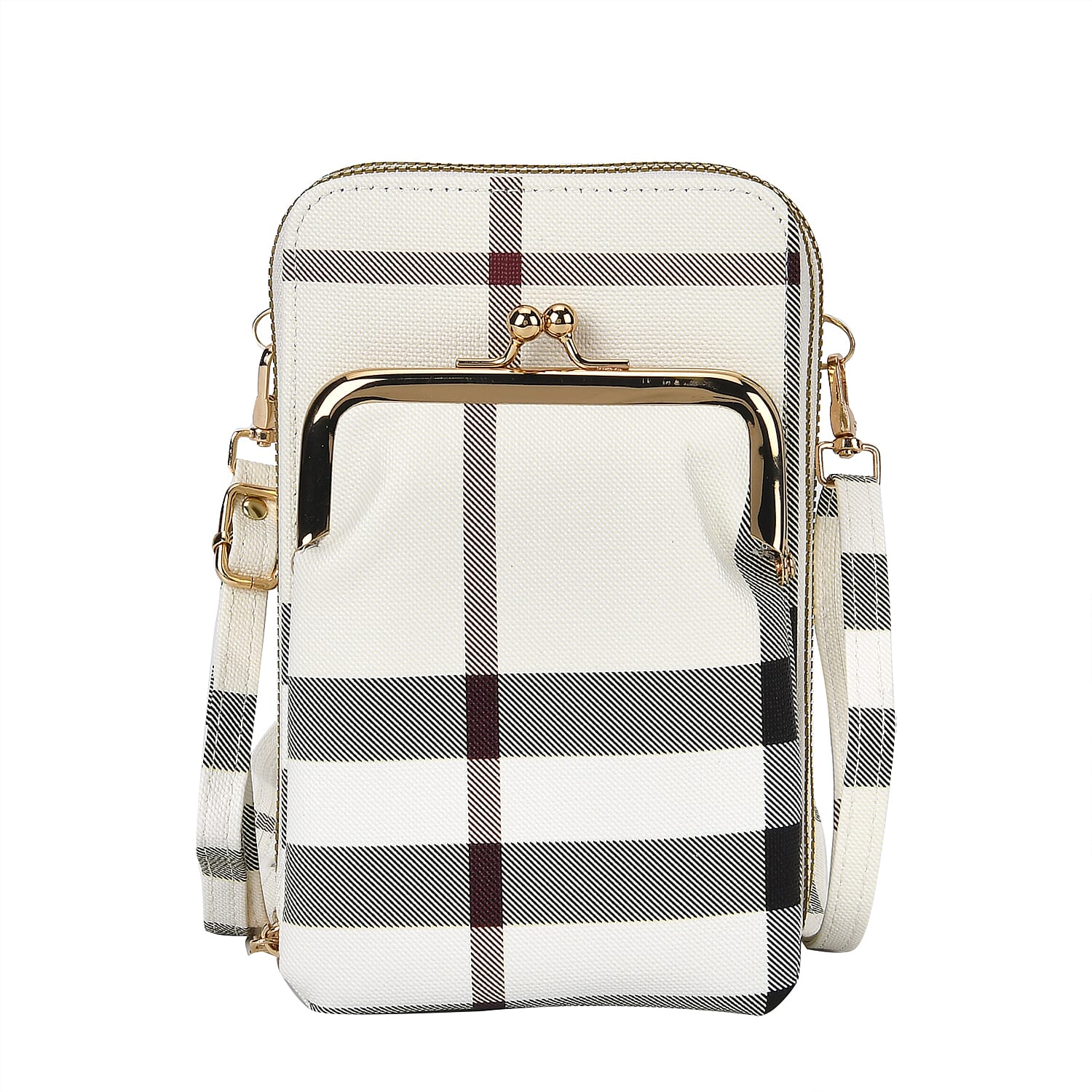 Leatherette Streak Pattern Crossbody Bag with Long Strap (160 cm) - White & Grey