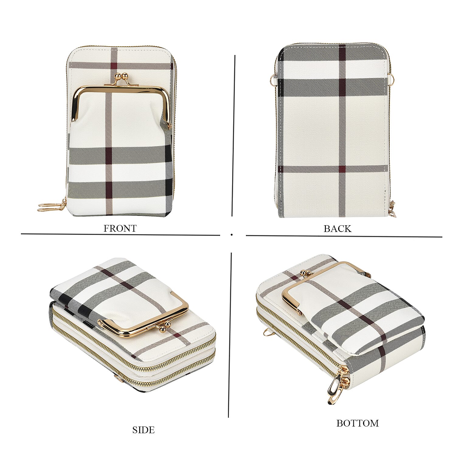 Leatherette Streak Pattern Crossbody Bag with Long Strap (160 cm) - White & Grey