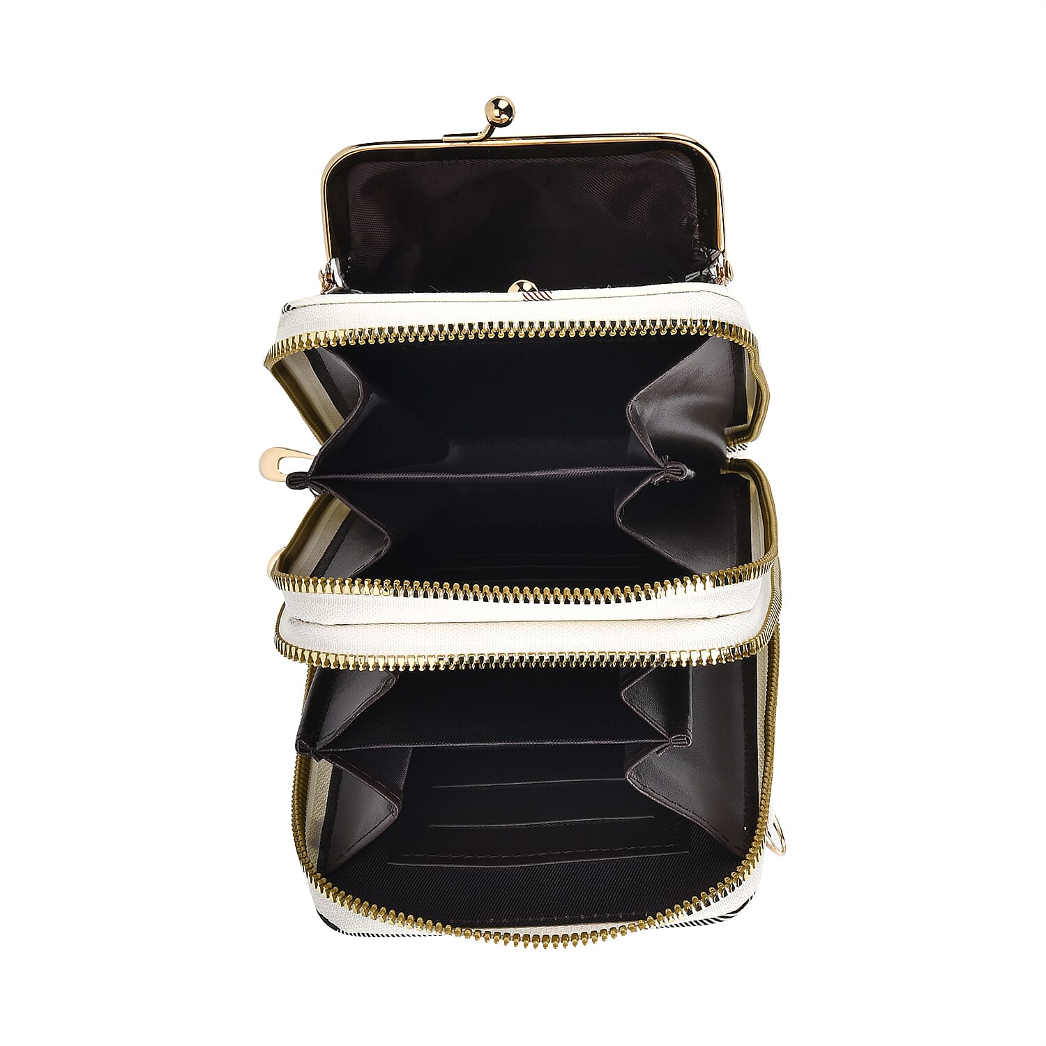 Leatherette Streak Pattern Crossbody Bag with Long Strap (160 cm) - White & Grey