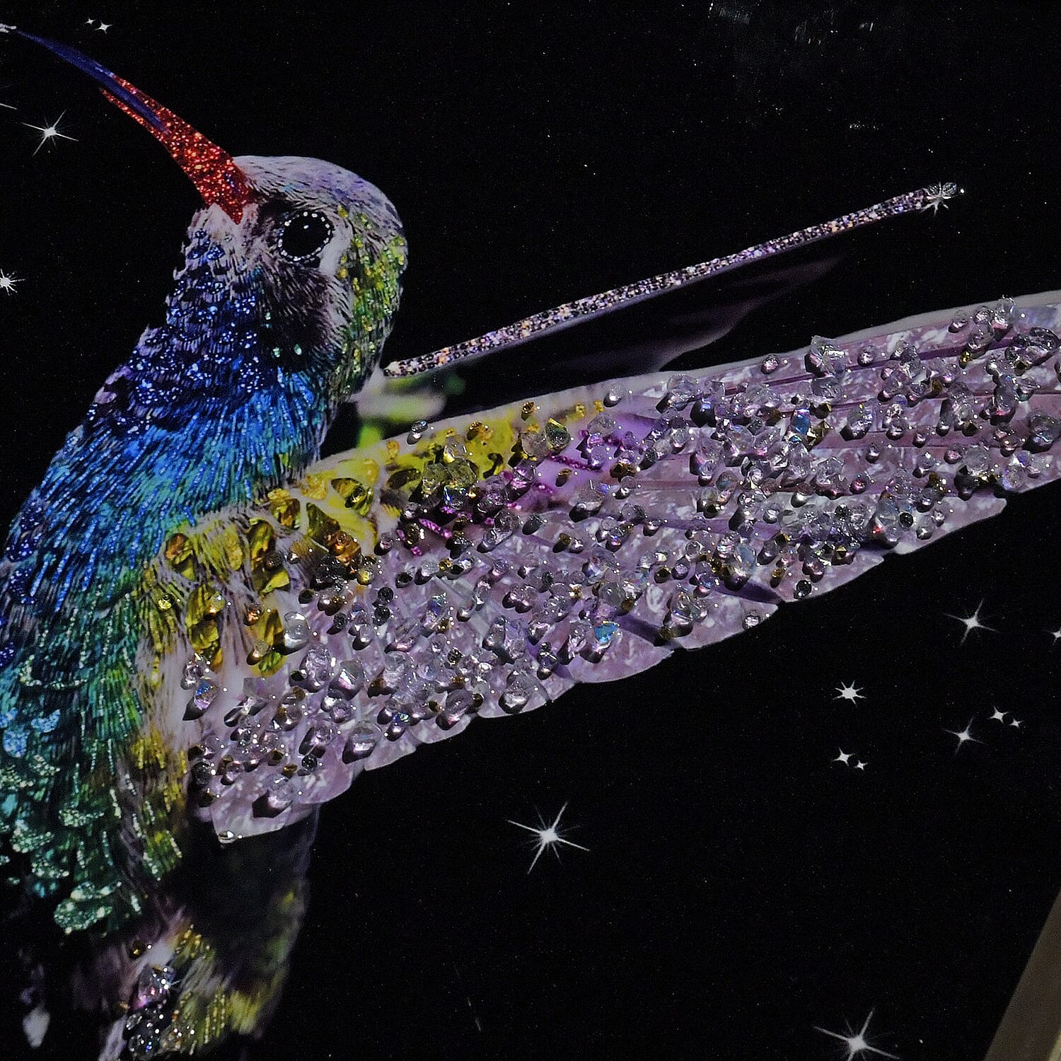 Humming Bird Crystal Painting with Frame (Size 60x40 cm) - Multi