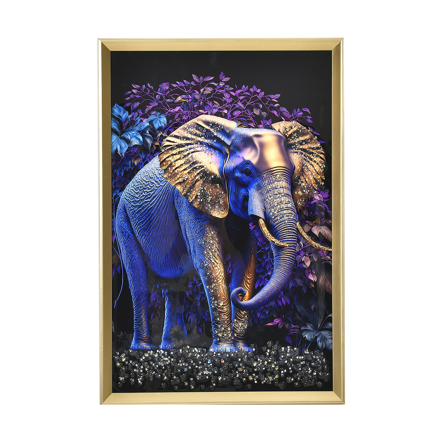 Elephant Crystal Painting with Frame (Size 60x40 cm) - Multi